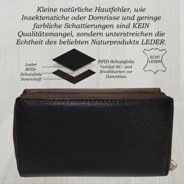 flevado Damen Geldbörse mit RFID Schutz und viel Stauraum schwarz-braun